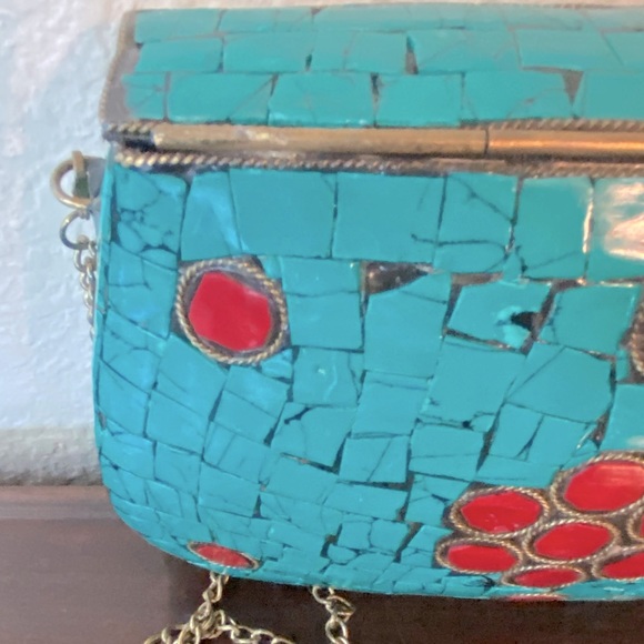 Antik Kraft Metal Convertible Turquoise Purse Mosaic Tiles Gold chain NWT - Picture 11 of 14